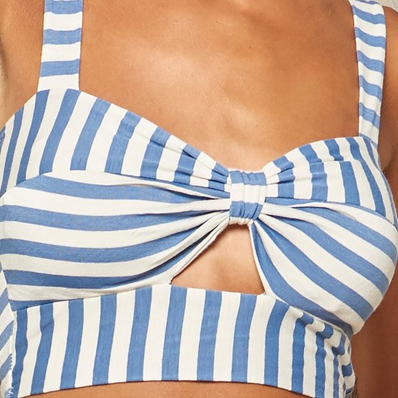 Promesa Boutique Blue and White Stripe Women's Knit Bandeau Crop Bralette - Picture 5 of 7